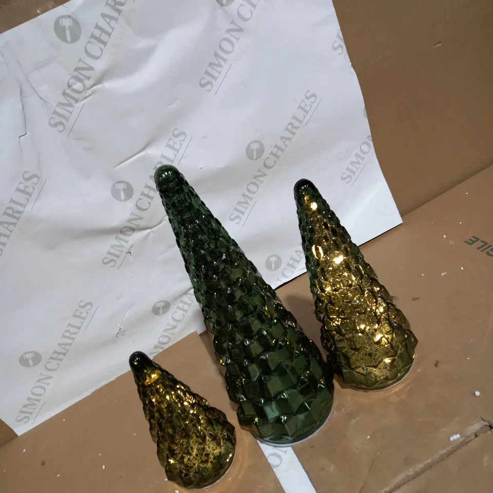 ALISON CORK SET OF MERCURY GLASS TREES - GREEN