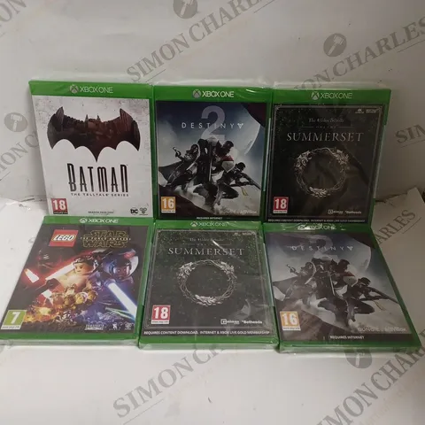 6 X ASSORTED XBOX ONE VIDEO GAMES TO INCLUDE BATMAN, DESTINY 2, LEGO STAR WARS ETC