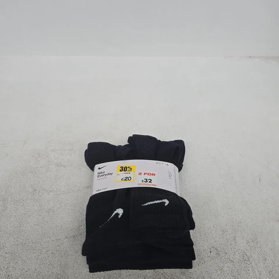 nike 6 pack black socks uk 8 - 11