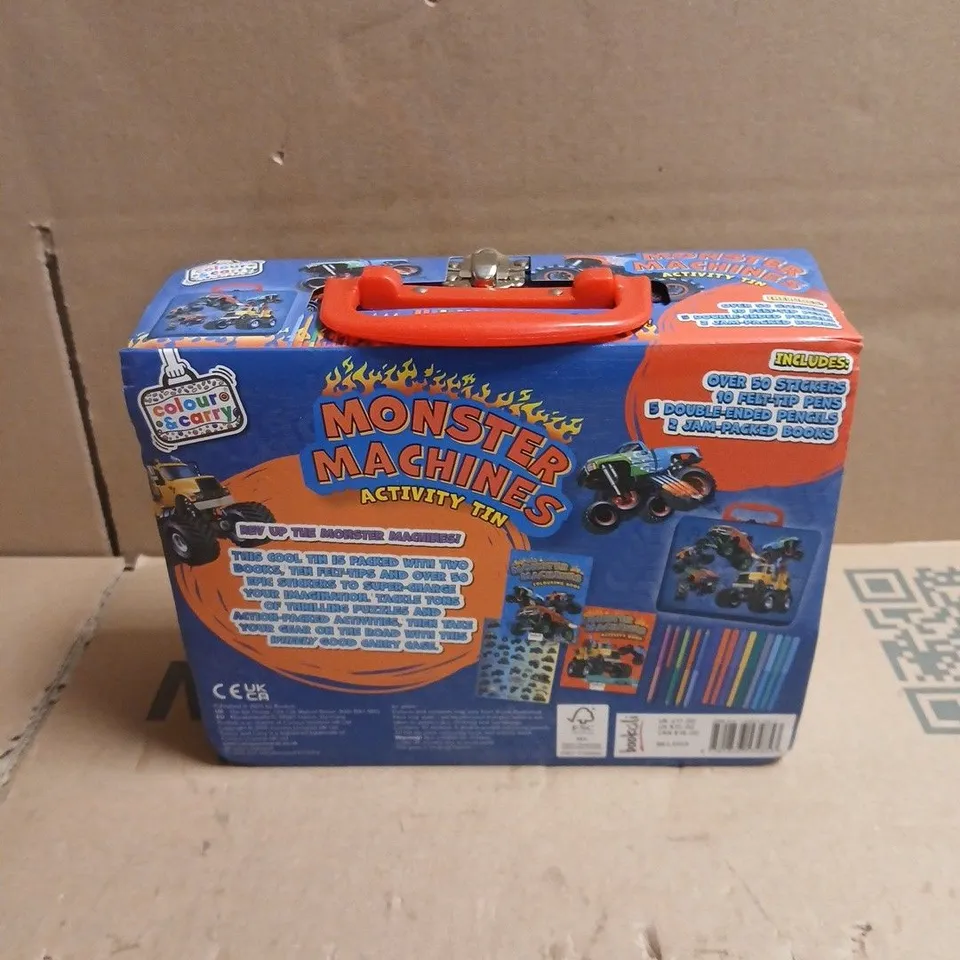 MONSTER MACHINES ACTIVITY TIN TO INCLUDE STICKERS, PENS ETC