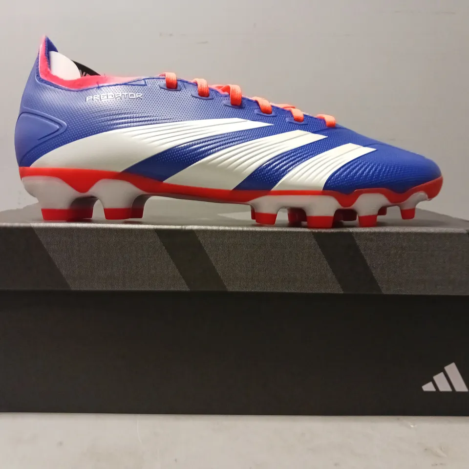 BOXED PAIR OF ADIDAS PREDATOR LEAGUE MG FOOTBALL BOOTS IN BLUE/ORANGE UK SIZE 7