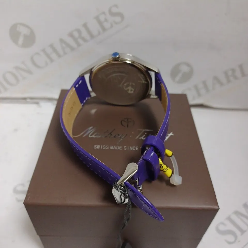 BOXED MATHEY-TISSOT WATCH - SWISS MADE - SAPPHIRE CRYSTAL - STAINLESS STEEL CASE - LEATHER STRAP - WATER RESISTANT 5 ATM. 