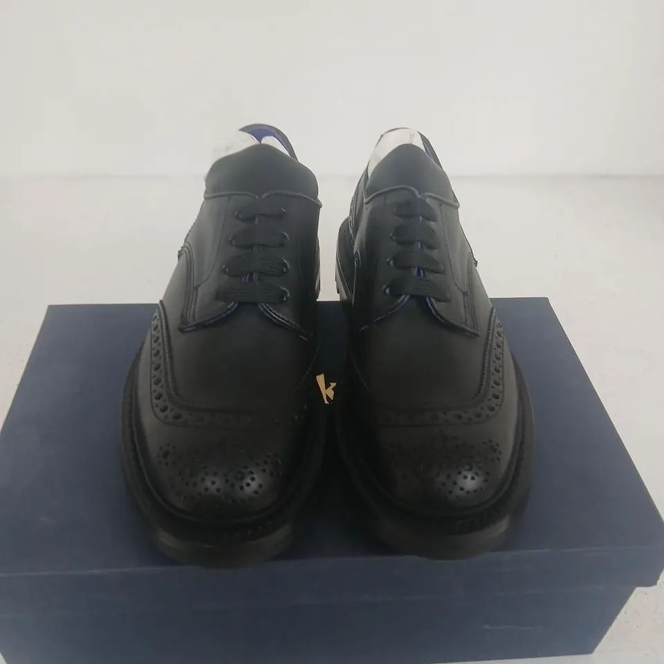 TRICKER'S X BURBERRY DERBY BROGUES – BLACK LEATHER, RUBBER SOLE, UK 4, BOXED