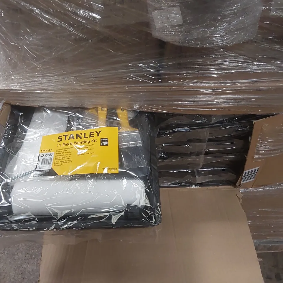 PALLET TO CONTAINING A VERY LARGE QUANTITY OF ASSORTED ITEMS INCLUDING: STANLEY 11 PIECE PAINING KITS, MICROWAVE FOOD COVERS, MIXING BOWLS ECT