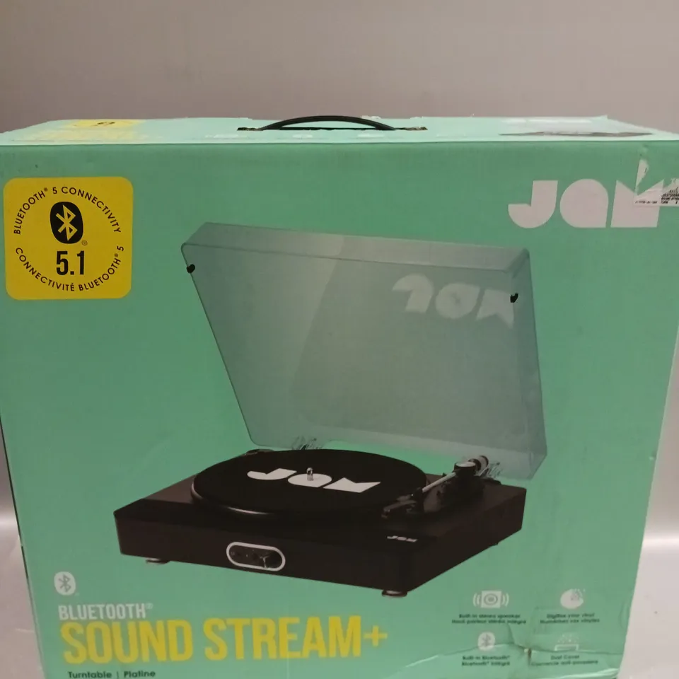 BOXED JAM SOUND STREAM+ BLUETOOTH ENABLED TURNTABLE IN BLACK 