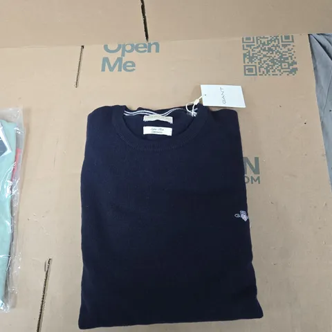 GANT SUPER FINE LAMBSWOOL CREW-NECK SWEATER – NAVY, SIZE XXL