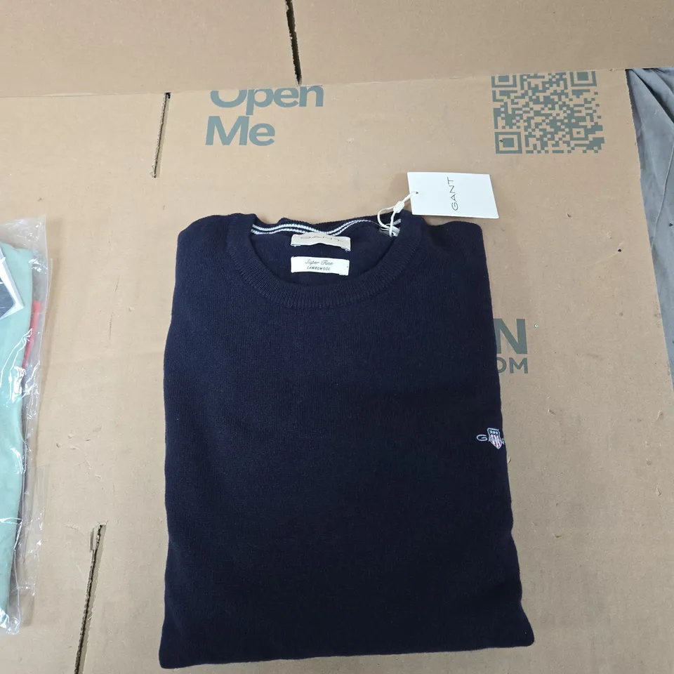 GANT SUPER FINE LAMBSWOOL CREW-NECK SWEATER – NAVY, SIZE XXL