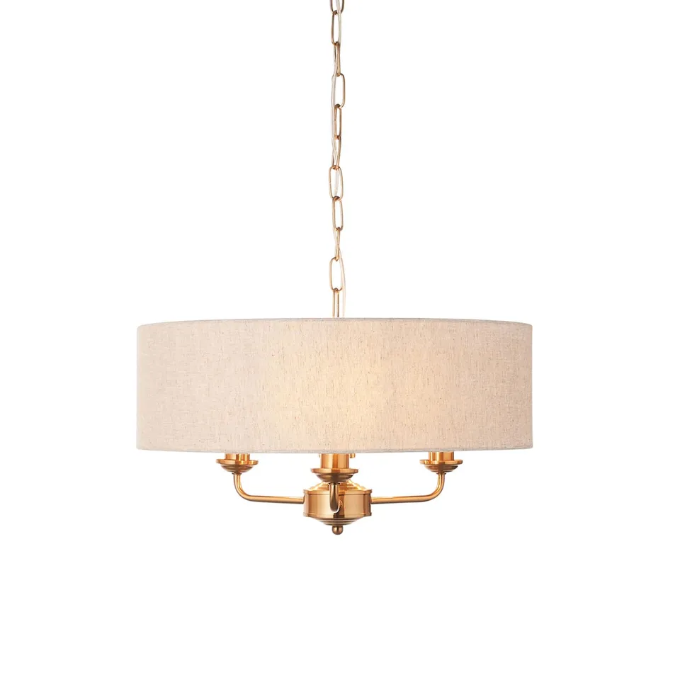 BOXED ENDON HIGHCLERE 3 LIGHT PENDANT NATURAL VINTAGE BRASS PENDANT