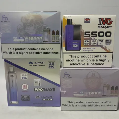 APPROXIMATELY 6 ASSORTED E-CIGARETTE PRODUCTS TO INCLUDE - IVG SMART , FUMOT , HAYATI ETC