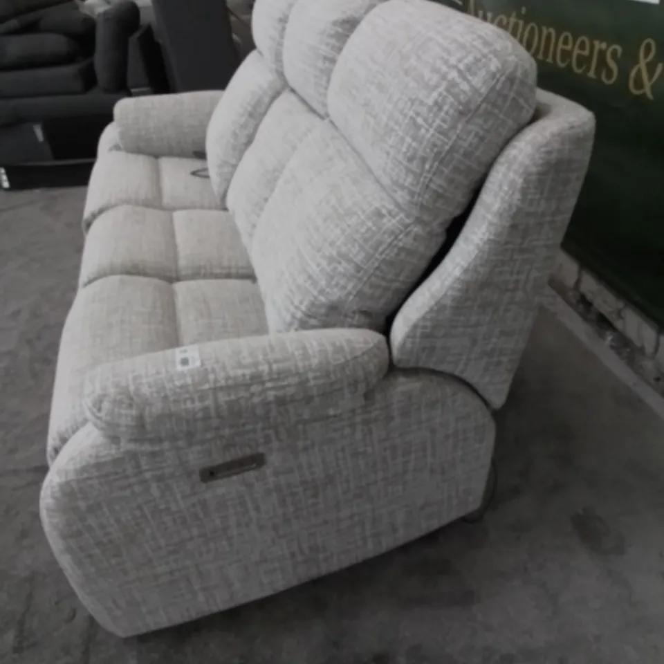 DESIGNER G PLAN MADE KINGSBURY SHORE OATMEAL FABRIC ELECTRIC RECLINING THREE SEATER SOFA