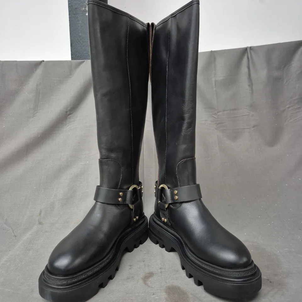 BOXED PAIR OF ALLSAINTS JADE BIKER BOOTS IN BLACK UK SIZE 6