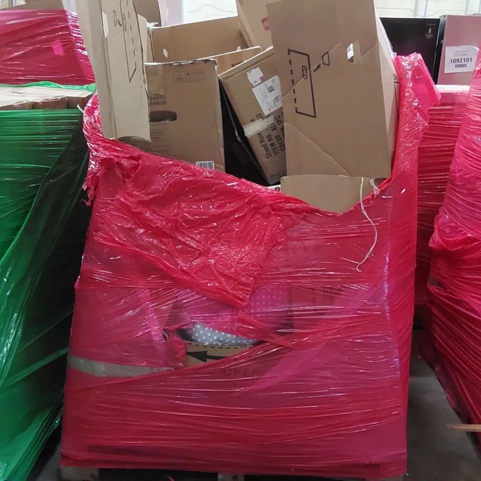 PALLET OF ASSORTED CONSUMER PRODUCTS TO INCLUDE: TABLETOP DISHWASHER, COOKER HOOD, COLLIFORD PROFESSIONAL HAIR DRYER, MULTIFUNCTIONAL FOOD PROCESSOR, PLAYPEN ECT