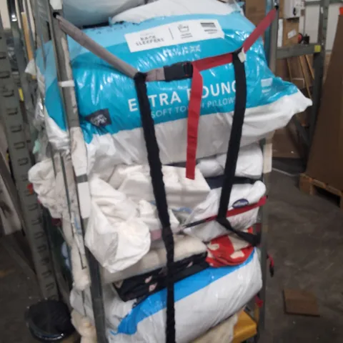 CAGE OF ASSORTED HOUSEHOLD GOODS AND PRODUCTS TO INCLUDE;PILLOWS,BLANKET,CURTAINS,DUVET,CUSHIONS