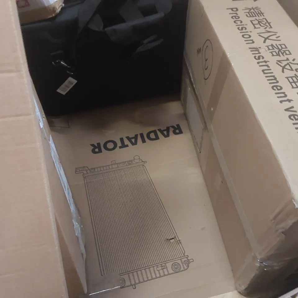 PALLET OF ASSORTED ITEMS INCLUDING: ELECTRIC FRYER, RADIATOR, ELECTRIC FIREPLACE, A4 DIE CUTTING AND EMBOSSING MACHINS, DOG CRATE ECT