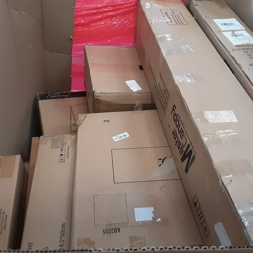 PALLET OF ASSORTED PRODUCTS INCLUDING YITA HOME DRAWER CABINET, LEVEL 8 SUITCASE, MOVTOTOP BEACH UMBRELLA, GARDEN KEELER, SLIDING DOOR TRACK AND HARDWARE, MASTER CANOPY COMPACT CANOPY