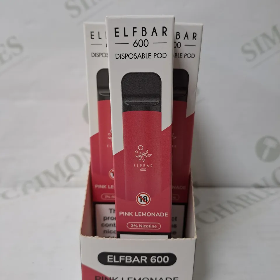 BOX OF 9 ELF BAR 600 DISPOSABLE POD PINK LEMONADE