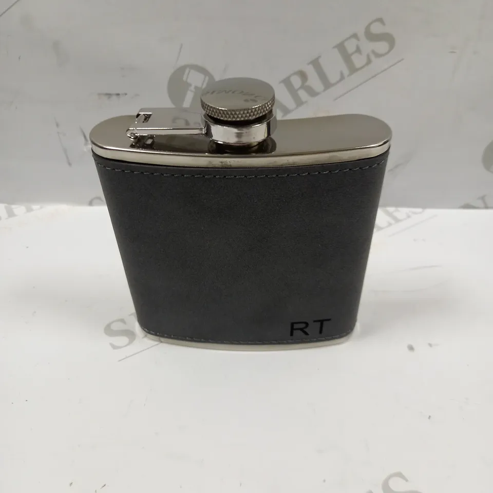 DESIGNER GREY FABRIC PERSONALISED HIP FLASK 