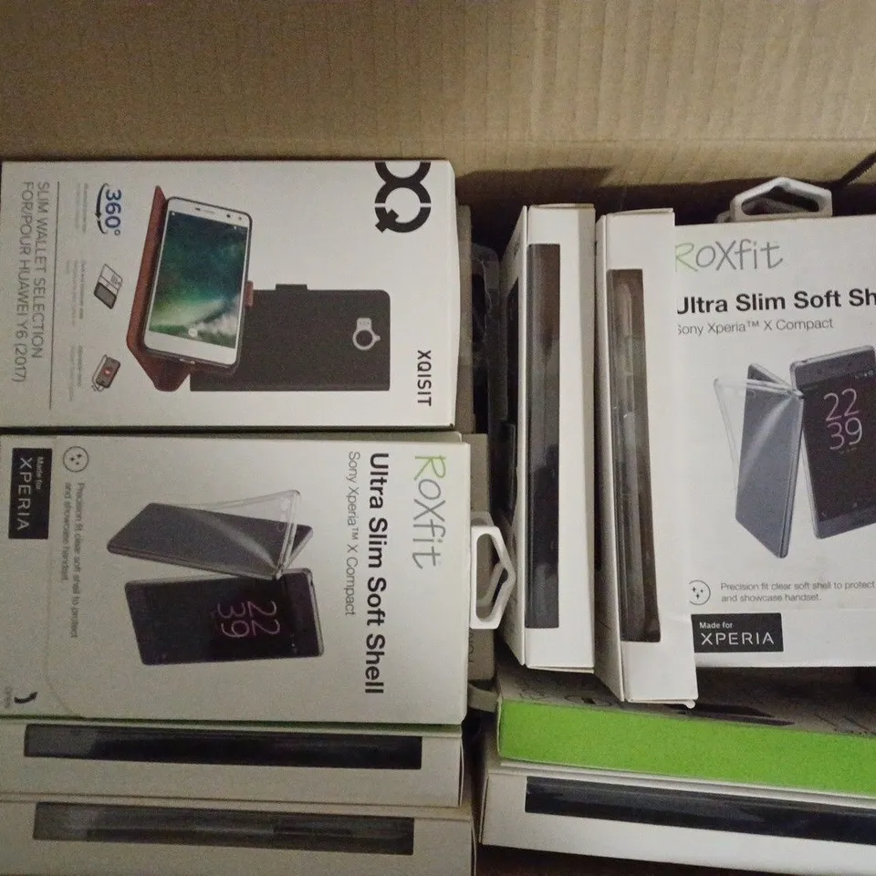 LOT OF APPROX. 50 ASSORTED ROXFIT AND XQISIT MOBILE PHONE CASES FOR HUAWEI Y6, GALAXY A5, NOKIA 3, SONY XPERIA X COMPACT, AND SONY XPERIA XA etc.  