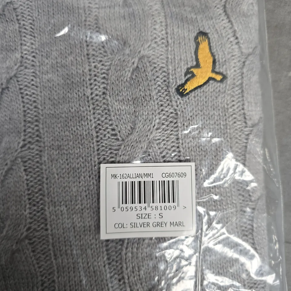 BAGGED BRAVE SOUL MEN'S CABLE KNIT JUMPER – SILVER GREY MARL, SIZE S