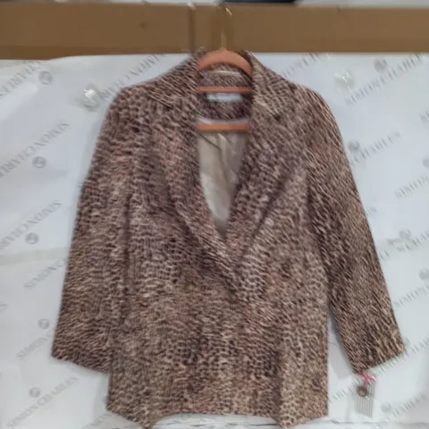 HELENE BERMAN BLAZER JACKET IN NATURAL LEAPORD SIZE 12 90% POLYESTER