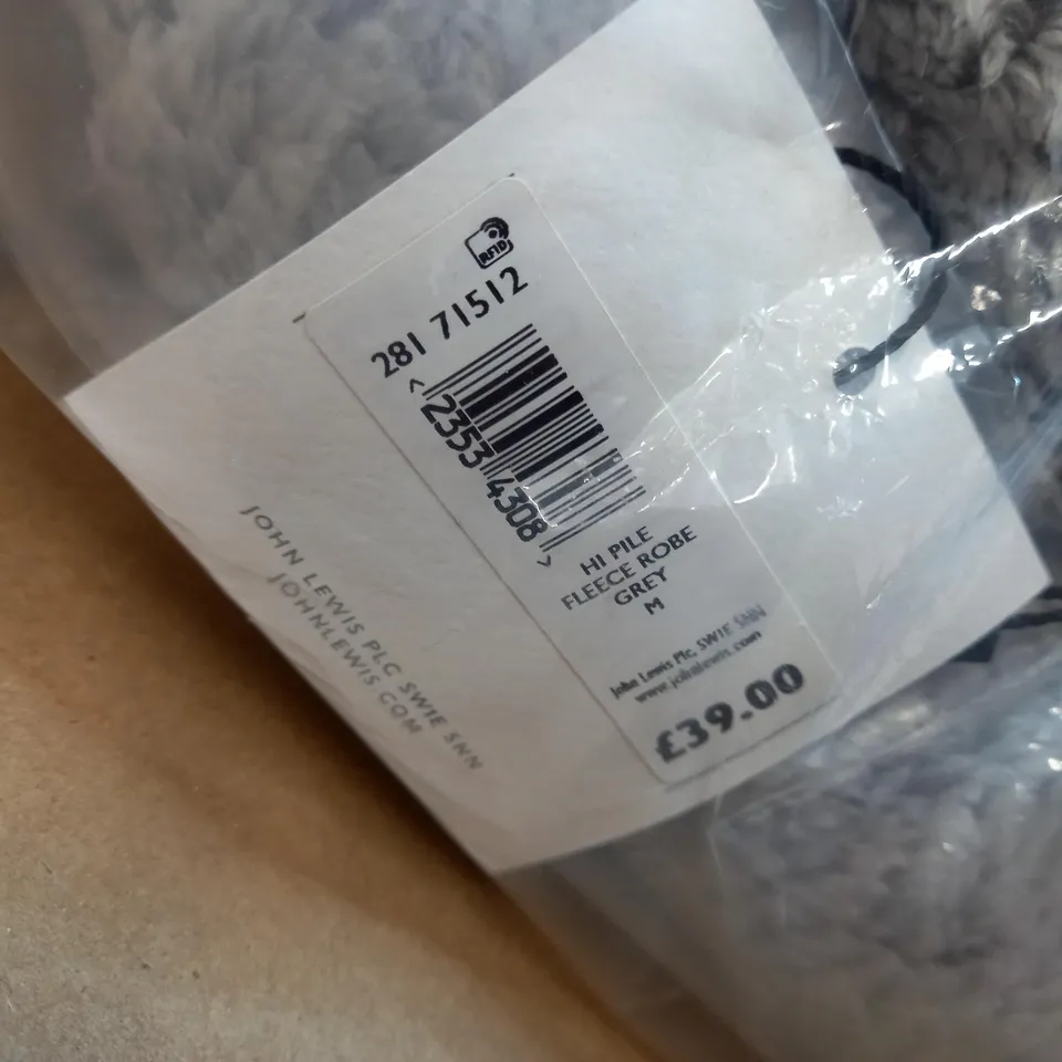 PACKAGED JOHN LEWIS GREY HIGH PILE FLEECE ROBE - MEDIUM