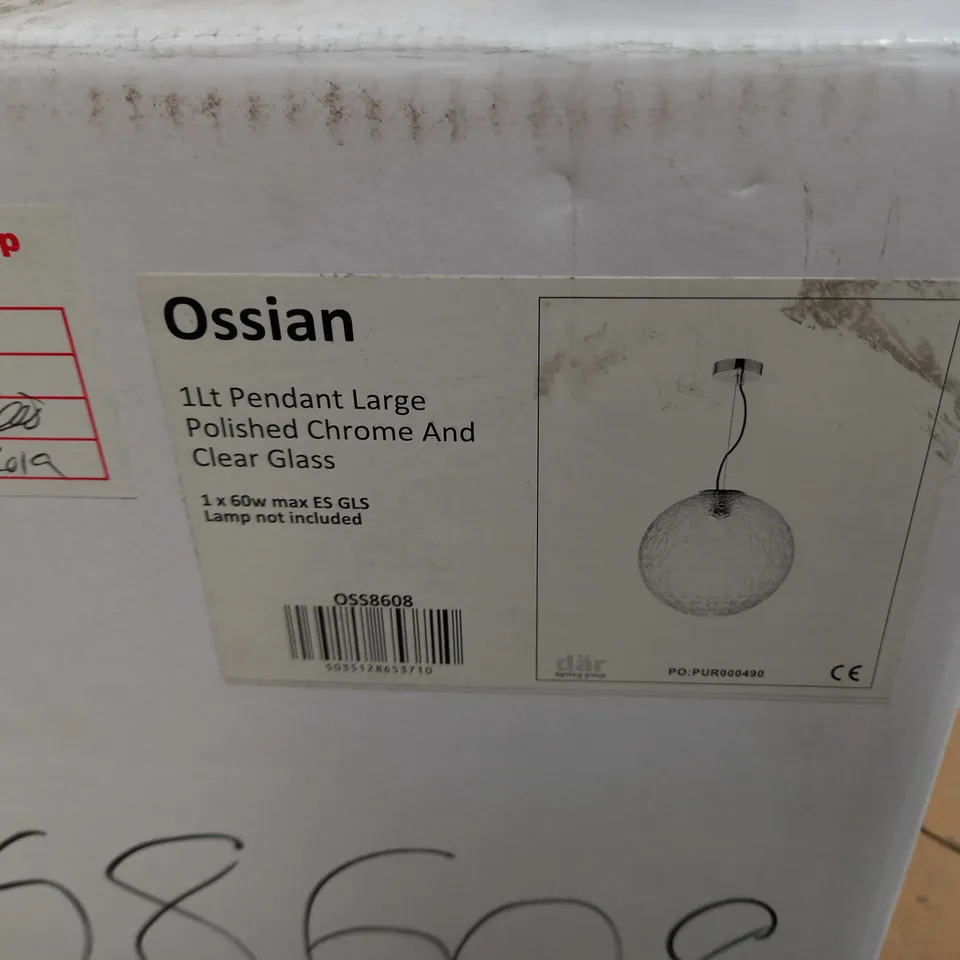DAR LIGHTING OSSIAN 1LT PENDANT LARGE POLISHED CHROME AND CLEAR GLASS