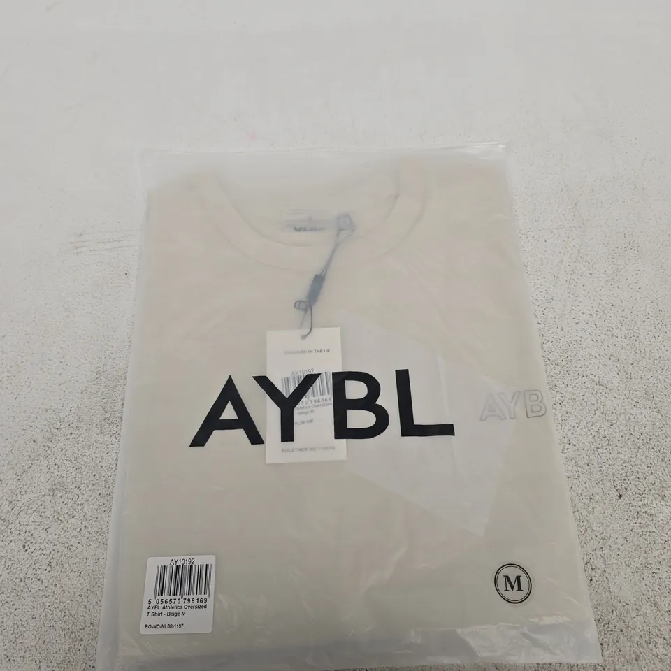 BAGGED AYBL ATHLETICS OVERSIZED T‑SHIRT – BEIGE, UK M