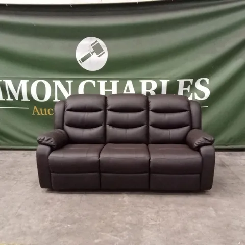ROTHBURY LUXURY FAUX LEATHER HIGH BACK  3 SEATER MANUAL RECLINER SOFA - CHOCOLATE