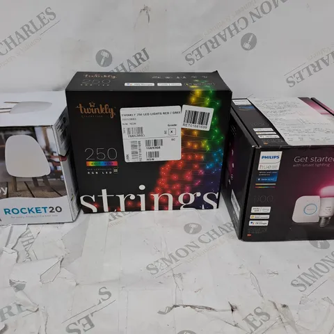 BOX OF ELECTRICAL ITEMS TOO INCLUDE LIGHTS , LAMPS AND LIGHT BULBS