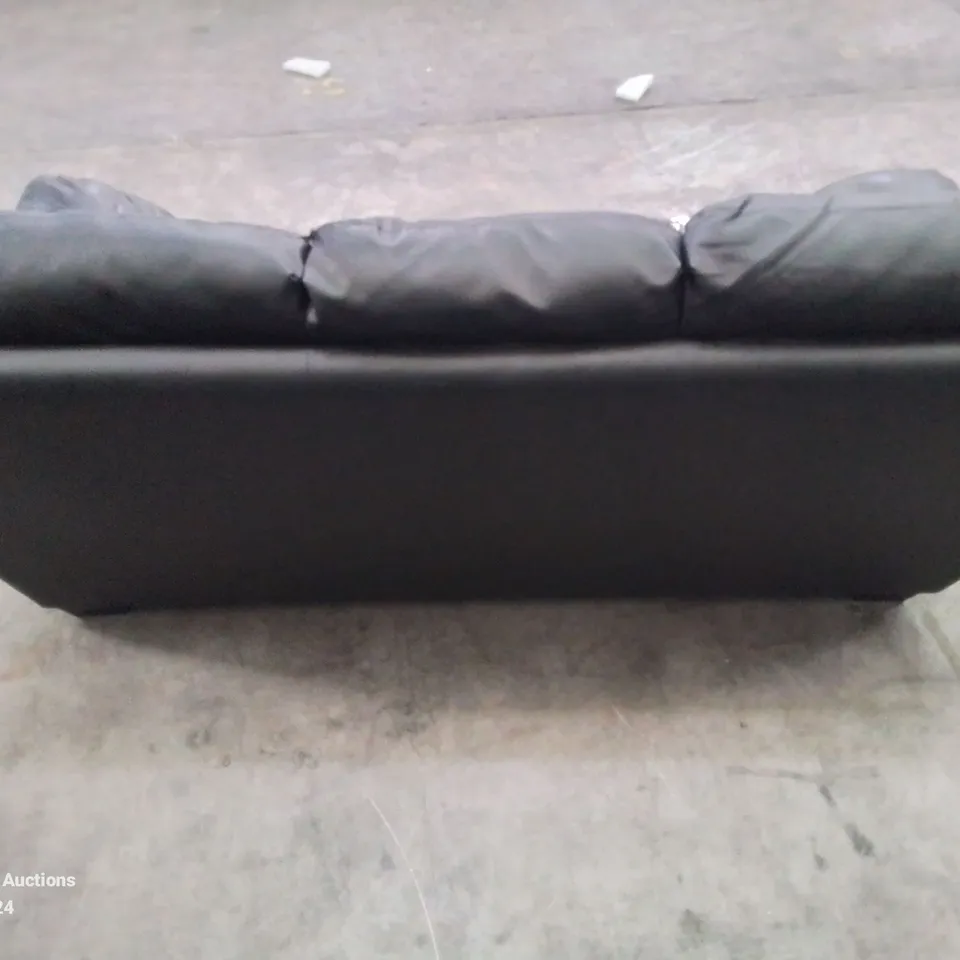 QUALITY DESIGNER 3 SEATER FAUX LEATHER BLACK SOFA (DAMAGE AS SHOWN)