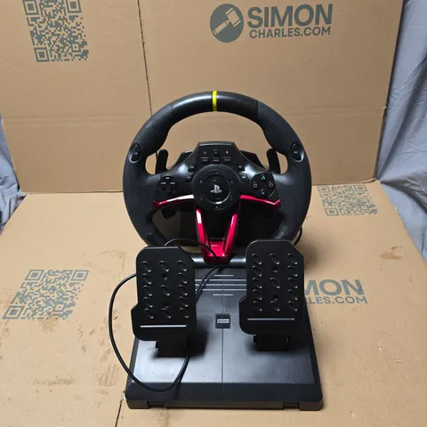 2 X HORI GAMING ITEMS: WIRELESS RWA RACING WHEEL APEX WITH IN BUILT PLAYSTATION CONTROLLER + FOOT PEDALS UNBOXED