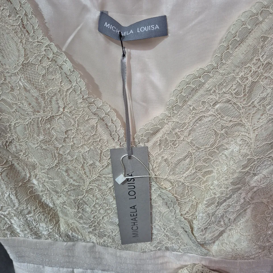 MICHAELA LOUISA LACE DRESS – IVORY LACE BODICE WITH BLUSH SATIN SKIRT - SIZE 12