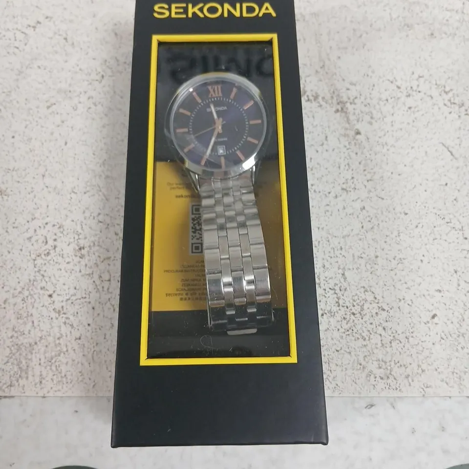 SEKONDA WATCH WITH STAINLESS STEEL BRACELET – BLACK DIAL, BOXED