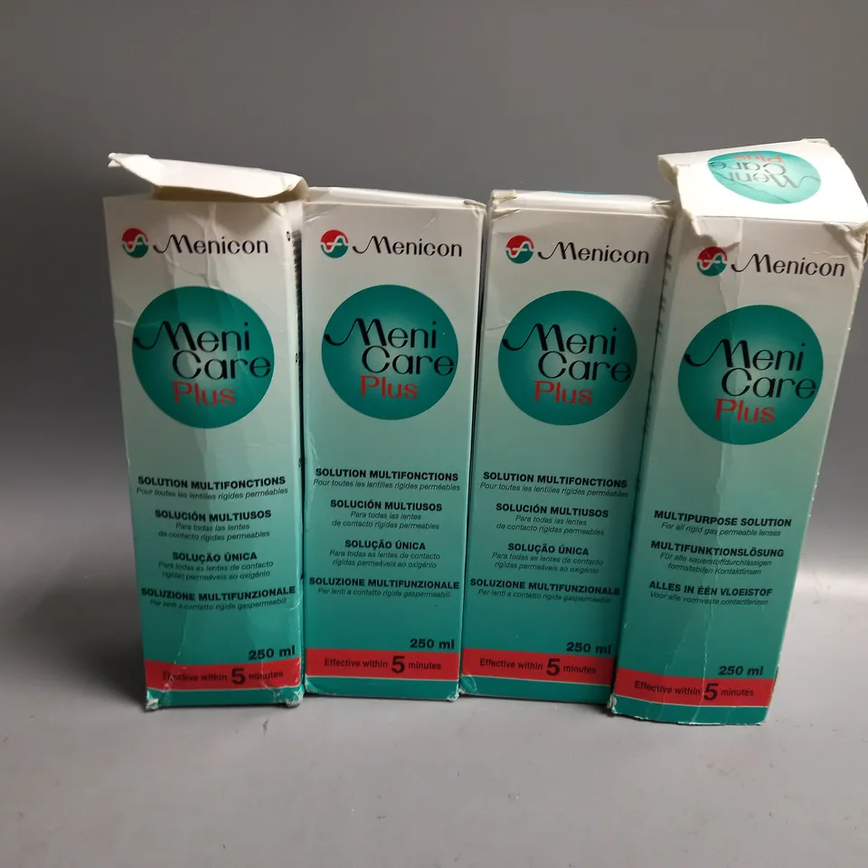 4 BOXED MENICON MENI CARE PLUS MULTIPURPOSE CONTACT LENS SOLUTION 250ML 