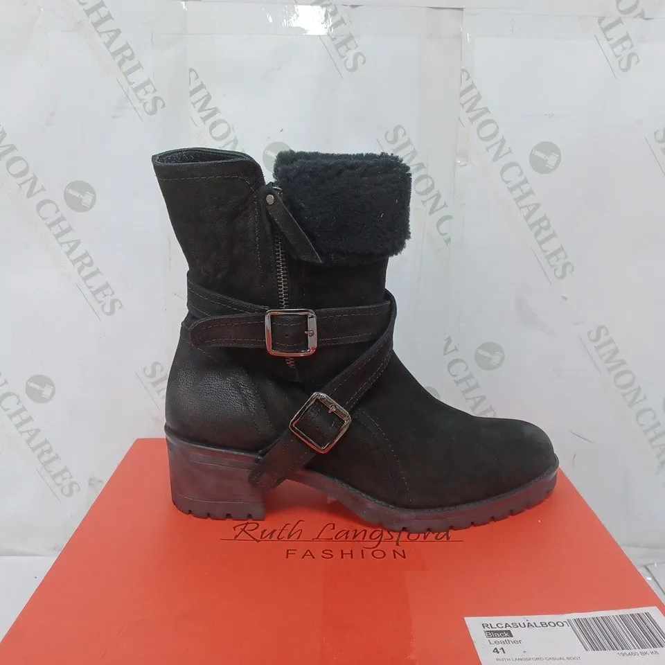 BOXED PAIR OF RUTH LANGSFORD CASUAL BOOTS IN BLACK SIZE 8