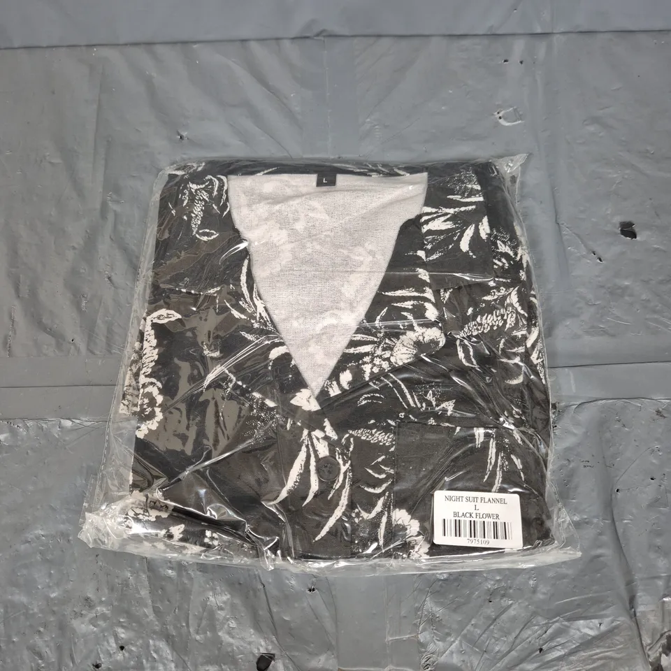 BOX OF APPROXIMATELY 30 NIGHT SUIT FLANNELS IN BLACK FLOWER SIZE L - COLLECTION ONLY
