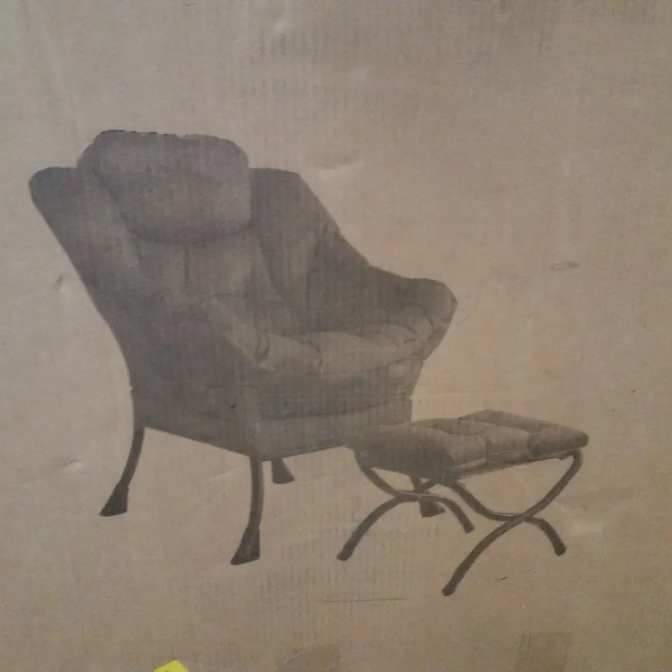 BOXED GREY CUSHION ARMCHAIR WITH FOOTREST