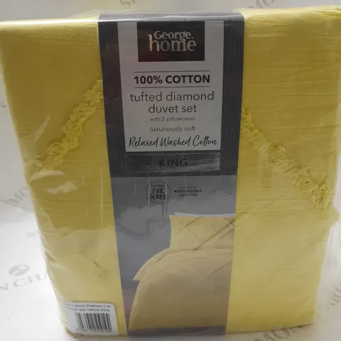 LOT OF 2 GEORGE TUFTED DIAMOND YELLOW DUVET SETS - KING SIZE