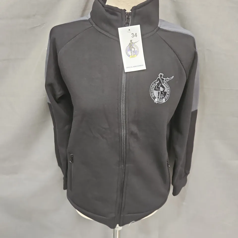 BRISTOL ROVERS FC FULL ZIP JACKET IN BLACK/GREY SIZE 11-12YRS