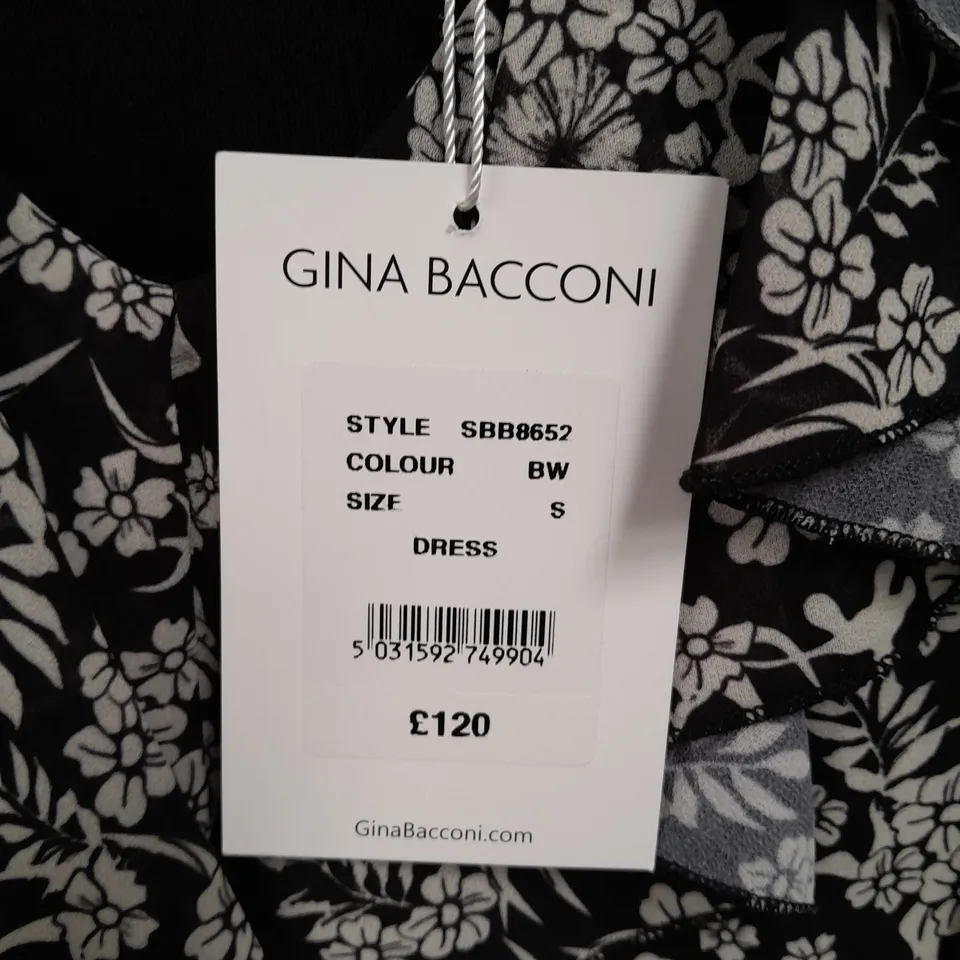 GINA BACCONI FLORAL PRINT DRESS IN BLACK - S