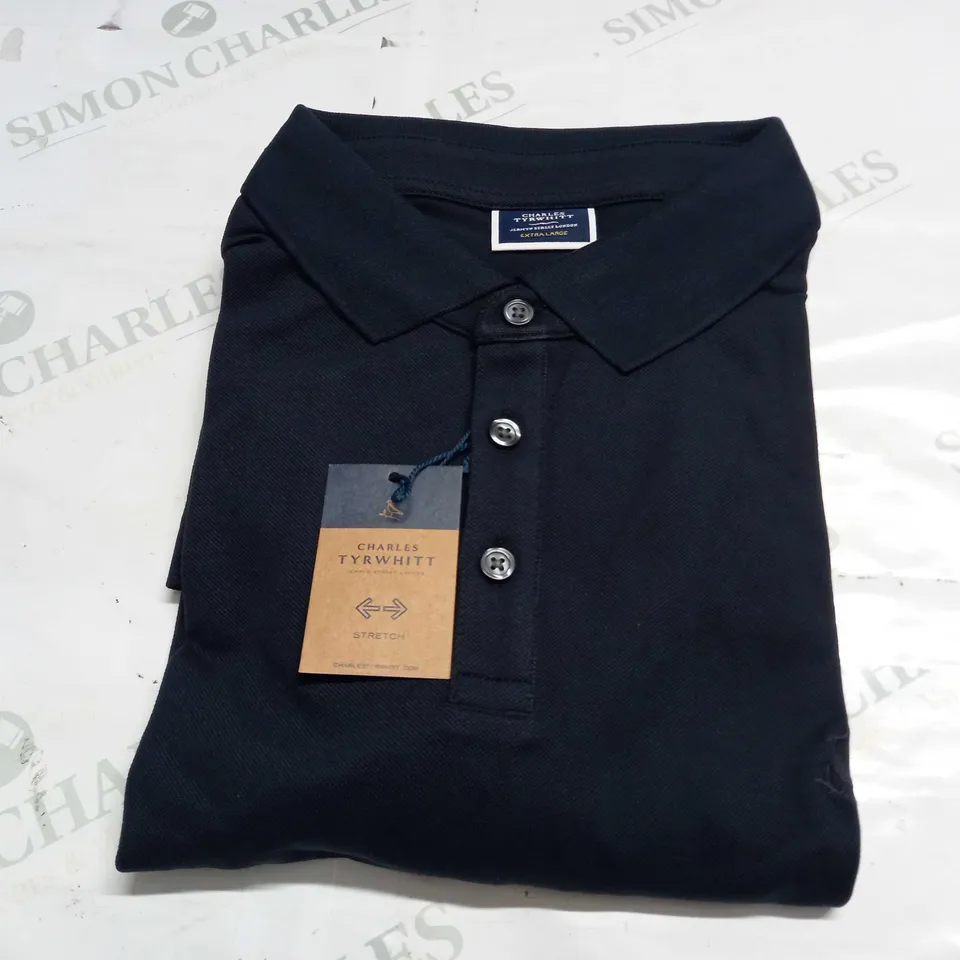 CHARLES TYRWHITT SOLID SHORT SLEEVE COTTON PIQUE POLO SHIRT IN BLACK - XL