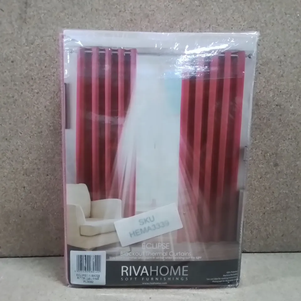 BRAND NEW RIVAHOME BLACKOUT THERMAL CURTAINS 168CM X 229CM (PINK)