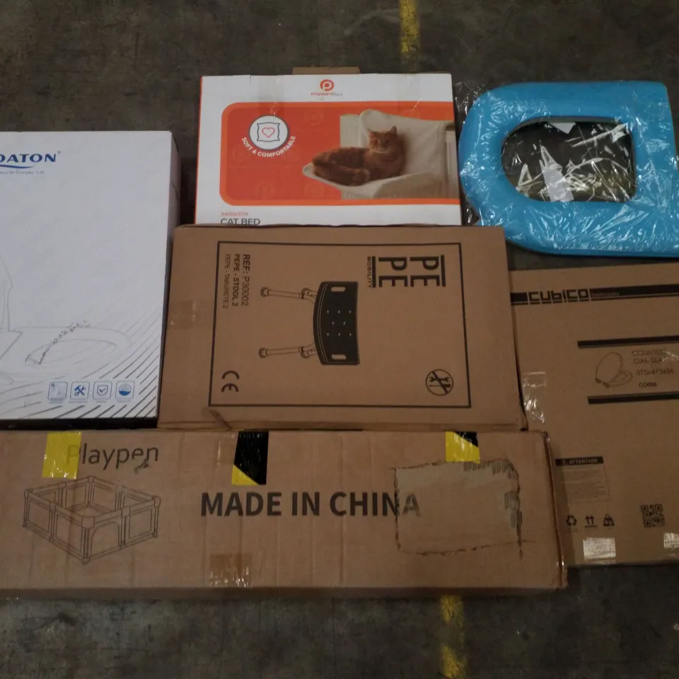 PALLET CONTAINING ASSORTED PRODUCTS INCLUDING TOILET SEATS, PLAYPEN, CAT BED & TOILET SEAT COVERS