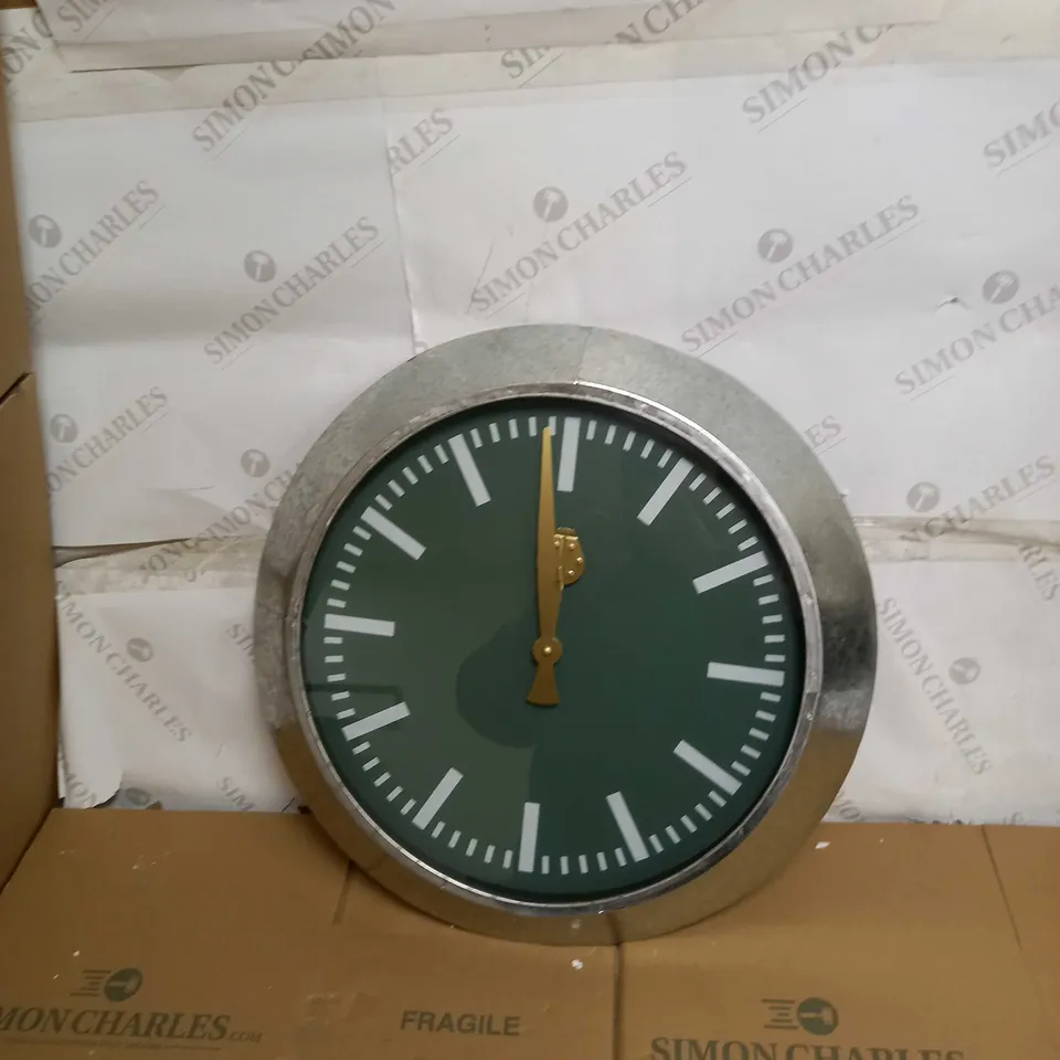 LARGE OUTDOOR GALVANISED STEEL CLOCK - GREEN FACE