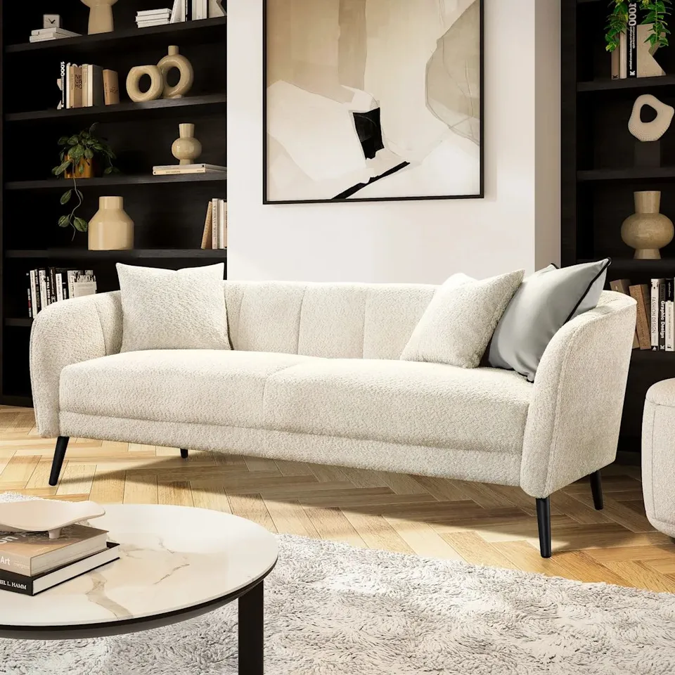 BOXED LOREN 3 SEATER SOFA, IVORY CLASSIC BOUCLE FABRIC