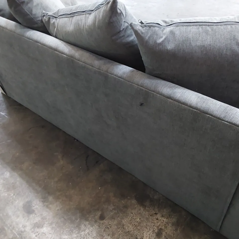 DESIGNER THREE SEATER SOFA WITH SCATTER CUSHIONS GREY FABRIC 
