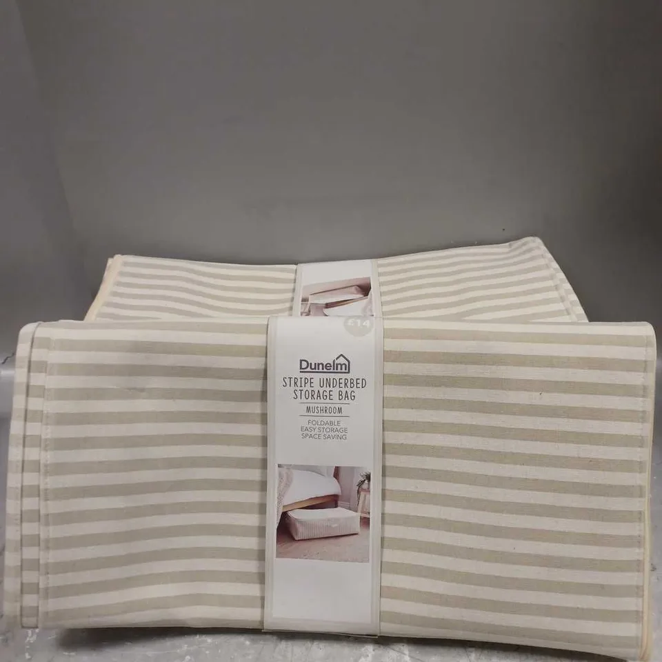 DUNELM X4 STRIPE UNDERBED STORAGE BAG IN MUSHROOM