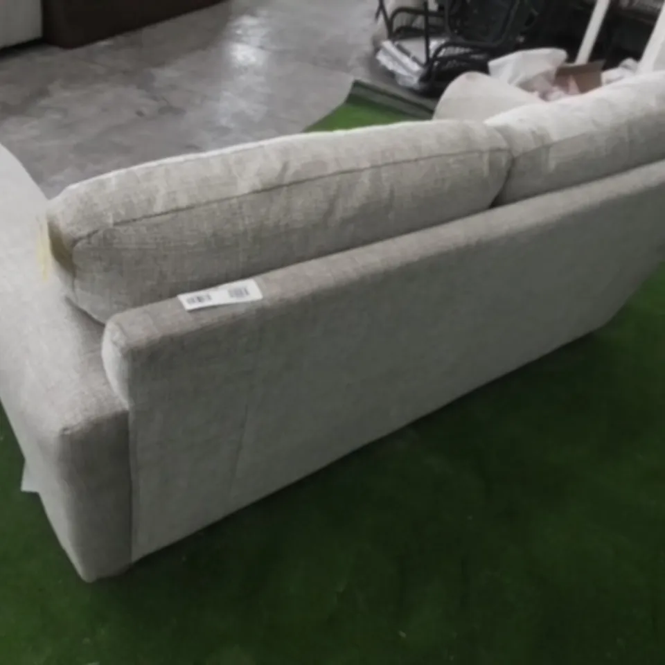 DESIGNER BEIGE FABRIC TWO-SEATER SOFA ON WOODEN FEET