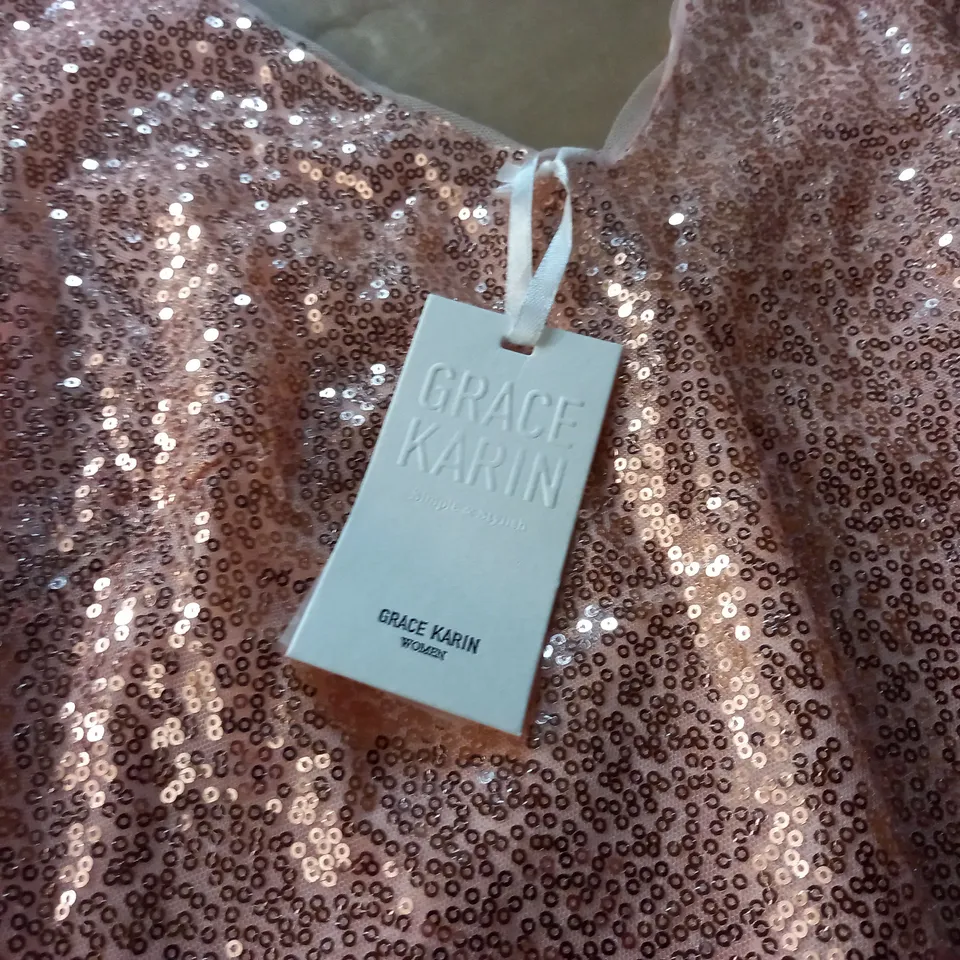 GRACE KARIN NUDE SEQUIN TANK TOP - M