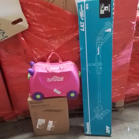 PALLET OF ASSORTED HOUSEHOLD GOODS AND PRODUCTS TO INCLUDE;AIR PURIFIER,LINE TRIMMER,KIDS TOY CARRIER 